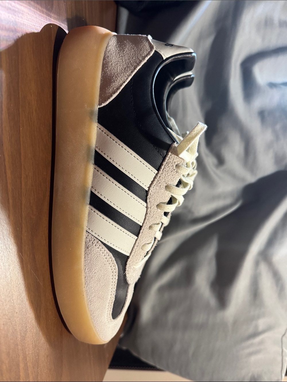 adidas Black and Cream Low-Top Sneakers with Gum Sole